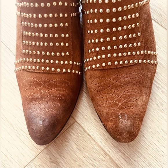 Annie Bing Camel Brown Suede Charlie Studded Western Booties Size 9 - Picture 4 of 5